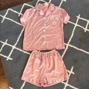 Pink Satin Women's Pajama Set with “B”